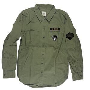 Vans Off The Wall Assembly Patch Snap Front Long Sleeve Army Green Top Women’s S